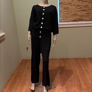 Zara Knit Black Button-Down Women's Jumpsuit Size L